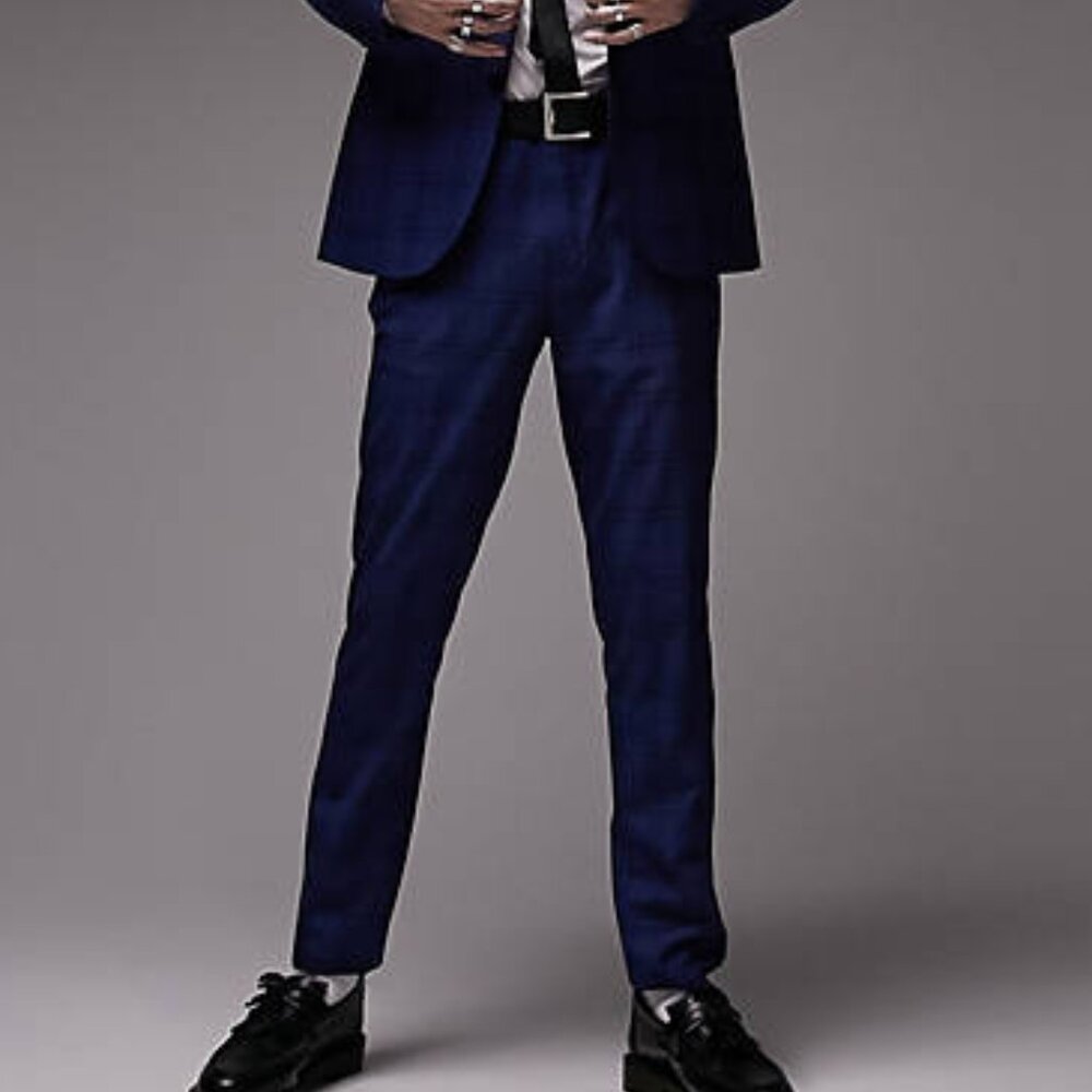 ❌SOLD❌ TOPMAN Slim Fit Checked Suit Pants Blue Size 34R